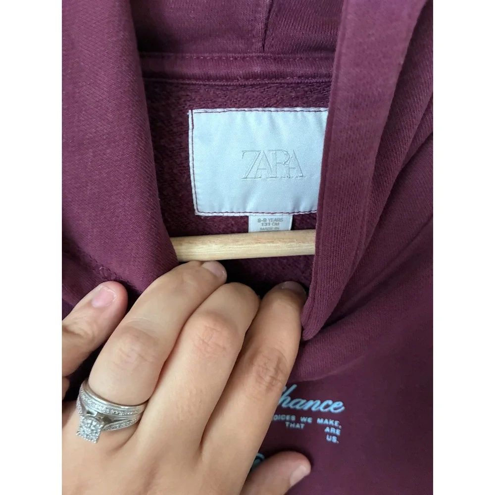 Zara Kids Burgundy Get The Chance Hoodie and Wide Leg Sweatpants Set Size 8-9Y